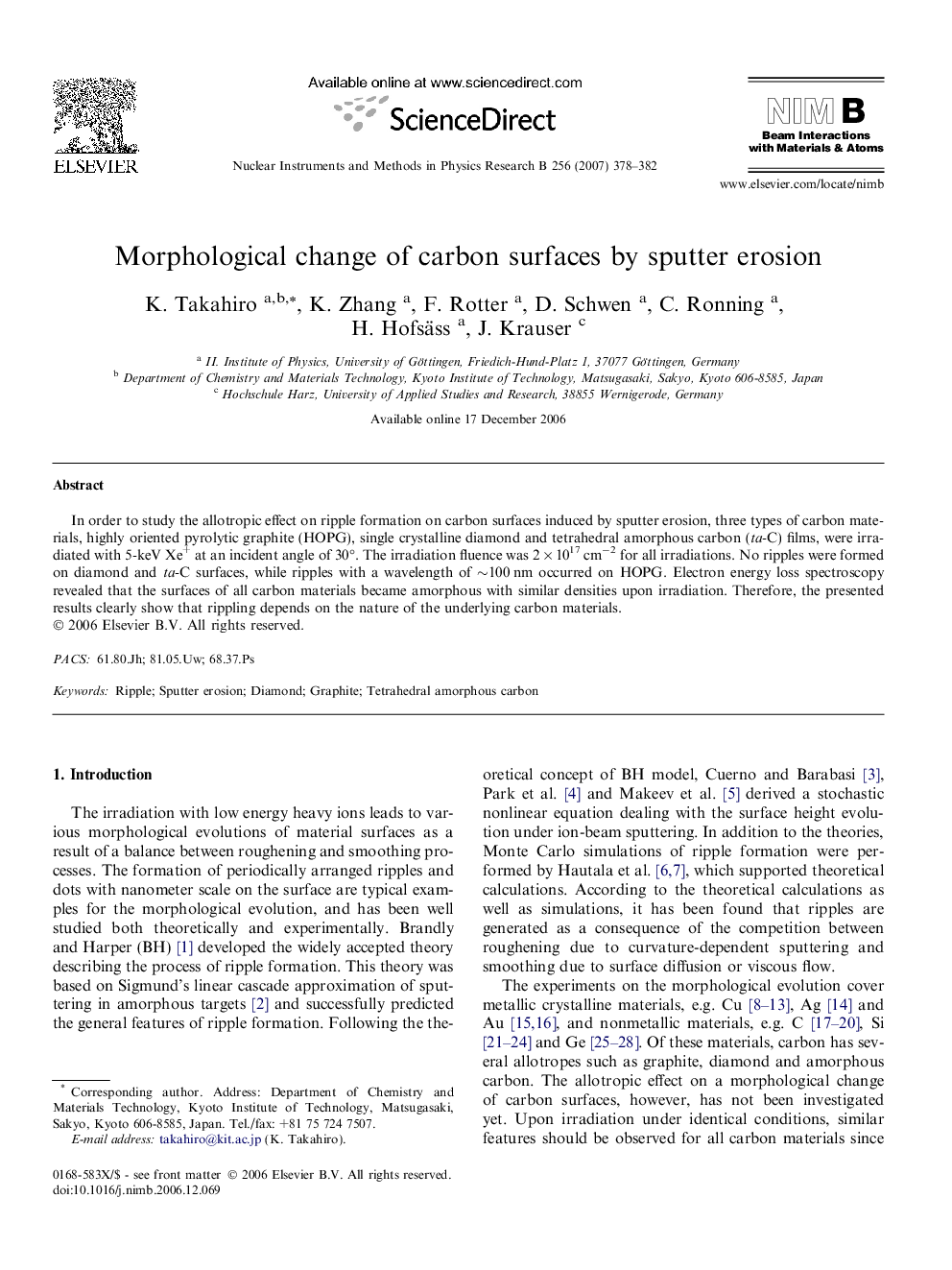 Morphological change of carbon surfaces by sputter erosion