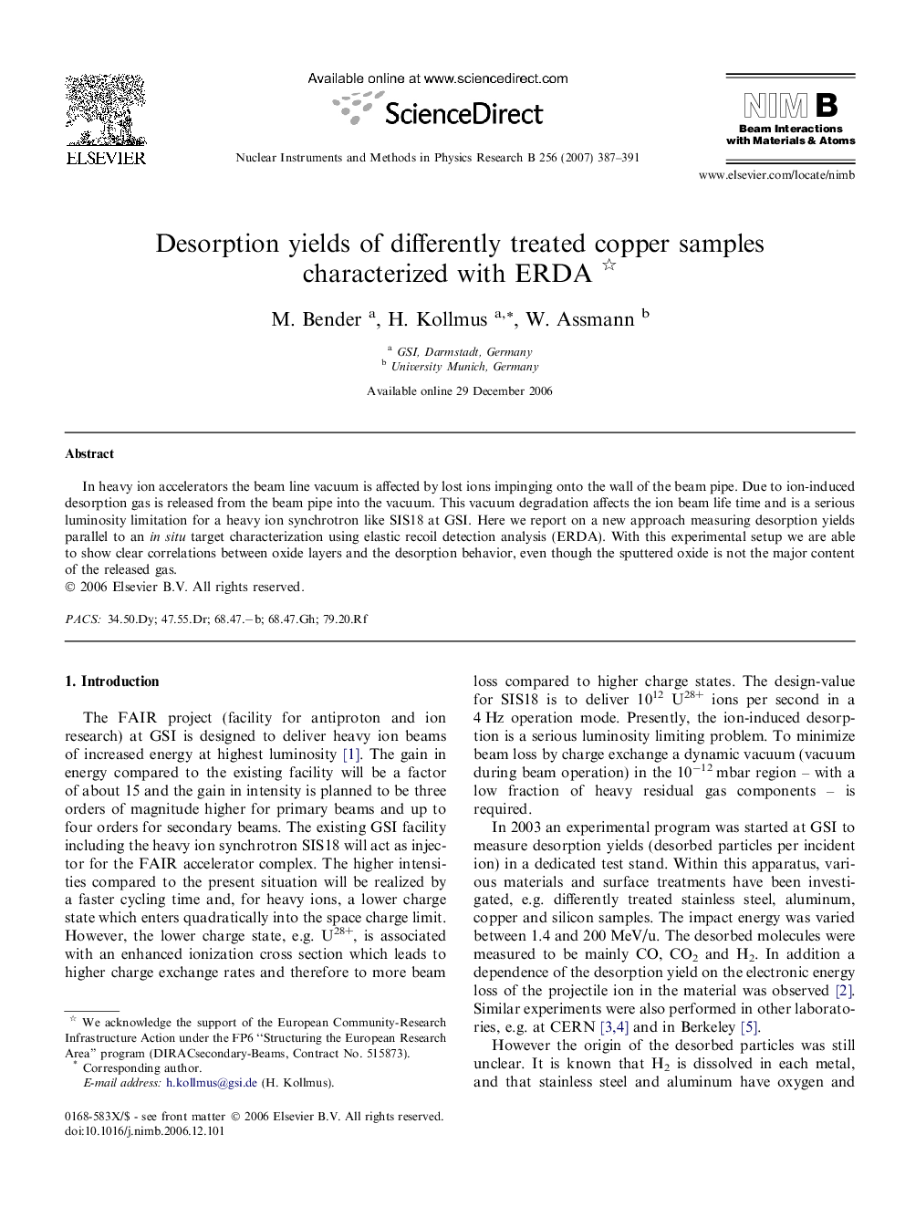 Desorption yields of differently treated copper samples characterized with ERDA 