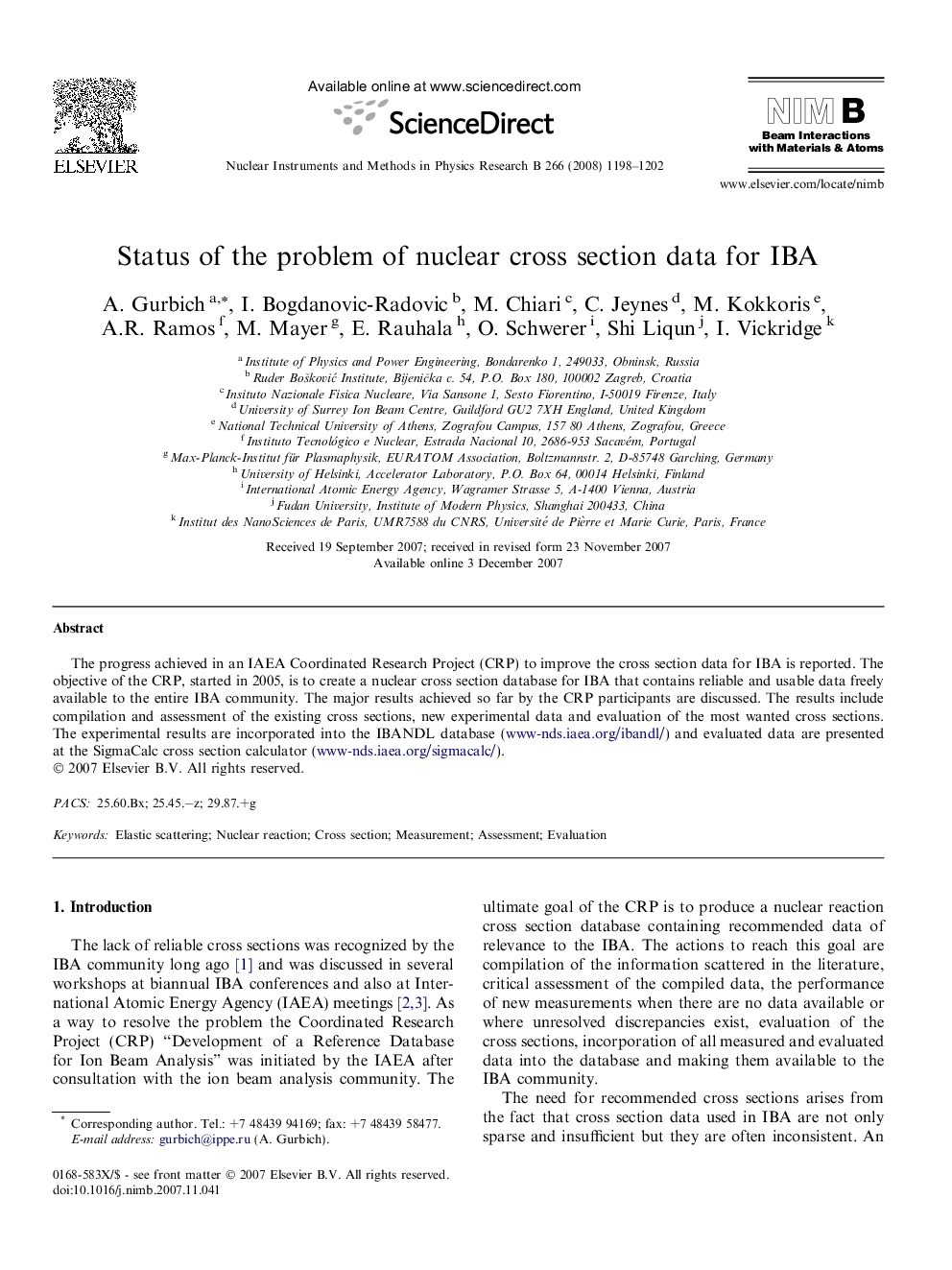 Status of the problem of nuclear cross section data for IBA