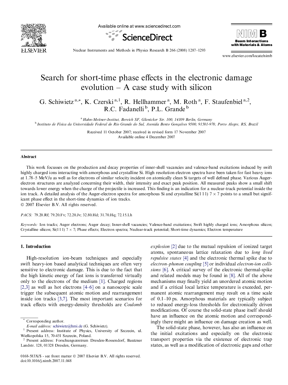 Search for short-time phase effects in the electronic damage evolution - A case study with silicon