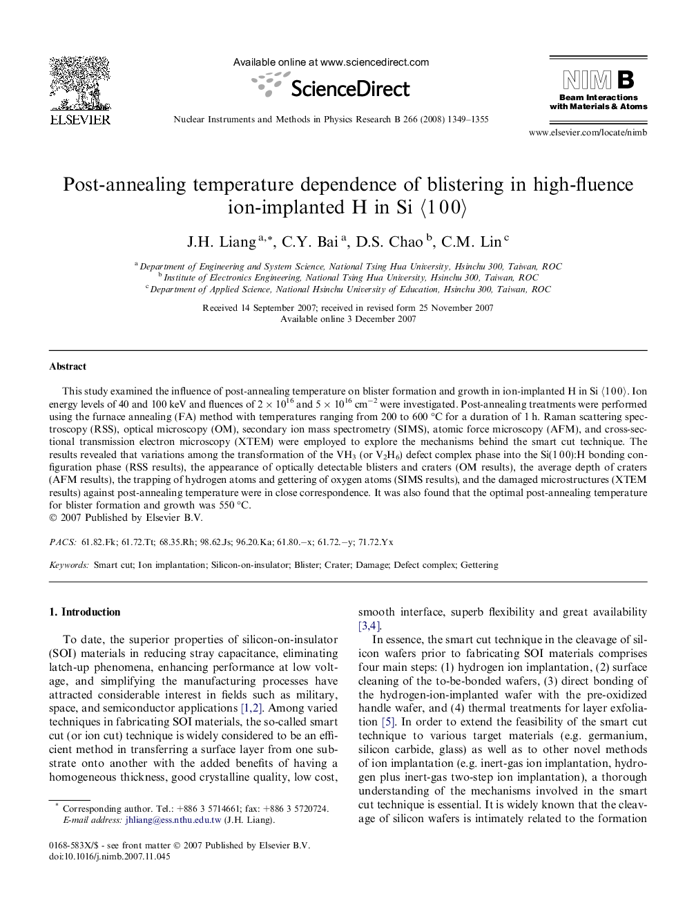 Post-annealing temperature dependence of blistering in high-fluence ion-implanted H in Si 〈1 0 0〉