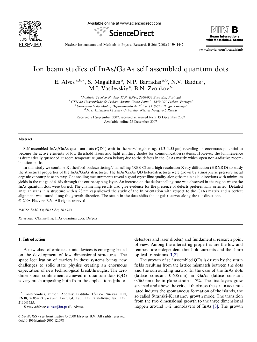 Ion beam studies of InAs/GaAs self assembled quantum dots