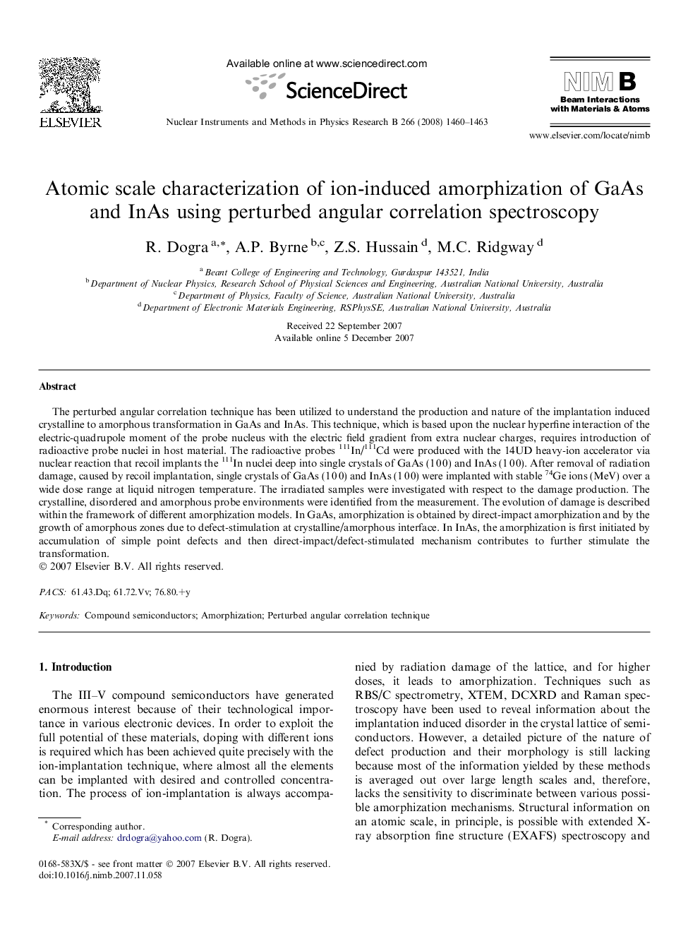 Atomic scale characterization of ion-induced amorphization of GaAs and InAs using perturbed angular correlation spectroscopy