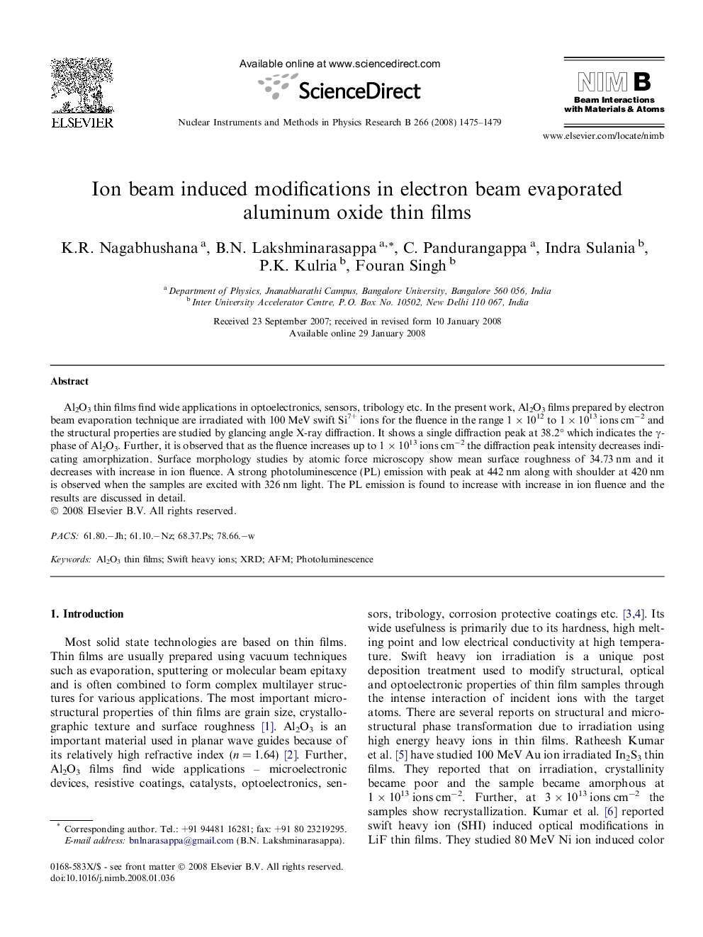 Ion beam induced modifications in electron beam evaporated aluminum oxide thin films