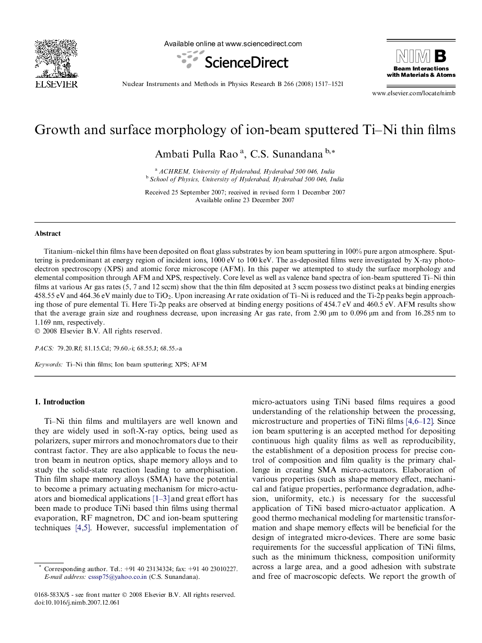 Growth and surface morphology of ion-beam sputtered Ti–Ni thin films