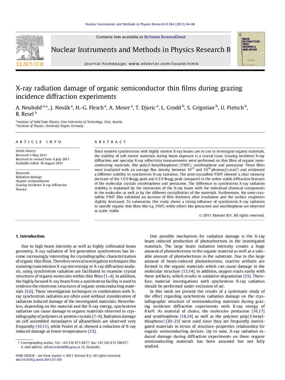 X-ray radiation damage of organic semiconductor thin films during grazing incidence diffraction experiments