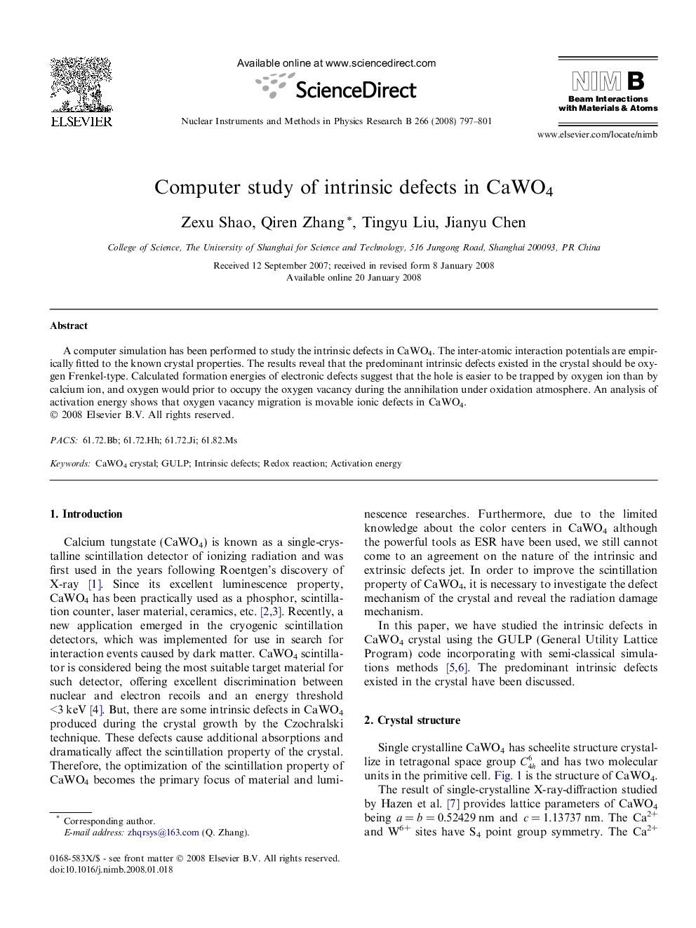 Computer study of intrinsic defects in CaWO4