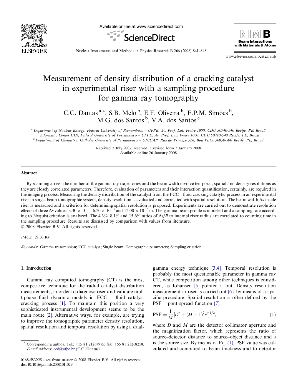 Measurement of density distribution of a cracking catalyst in experimental riser with a sampling procedure for gamma ray tomography