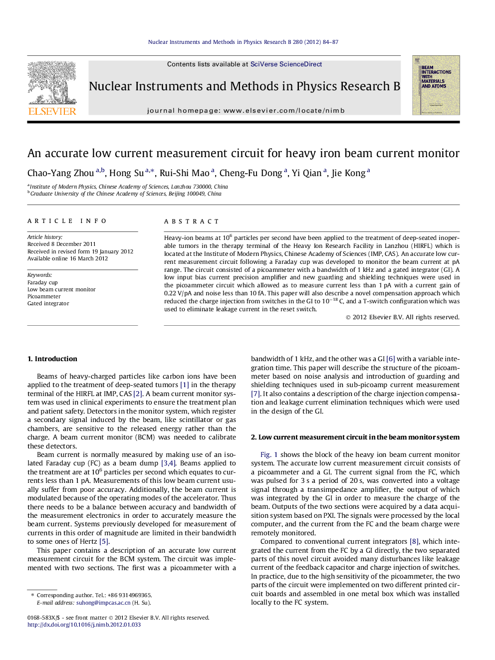 An accurate low current measurement circuit for heavy iron beam current monitor