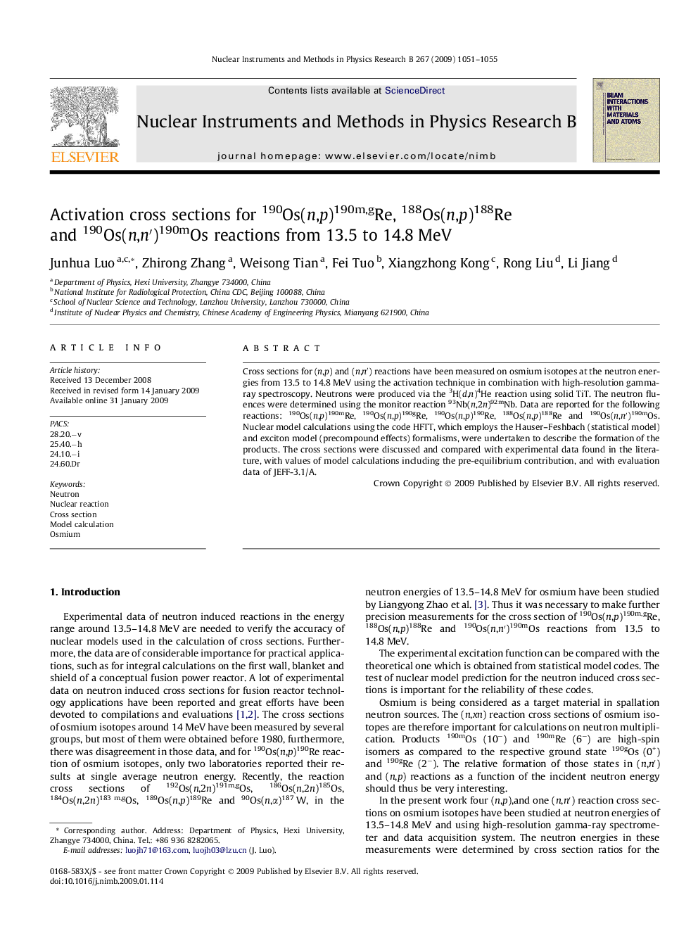 Activation cross sections for 190Os(n,p)190m,gRe, 188Os(n,p)188Re and 190Os(n,n′)190mOs reactions from 13.5 to 14.8 MeV