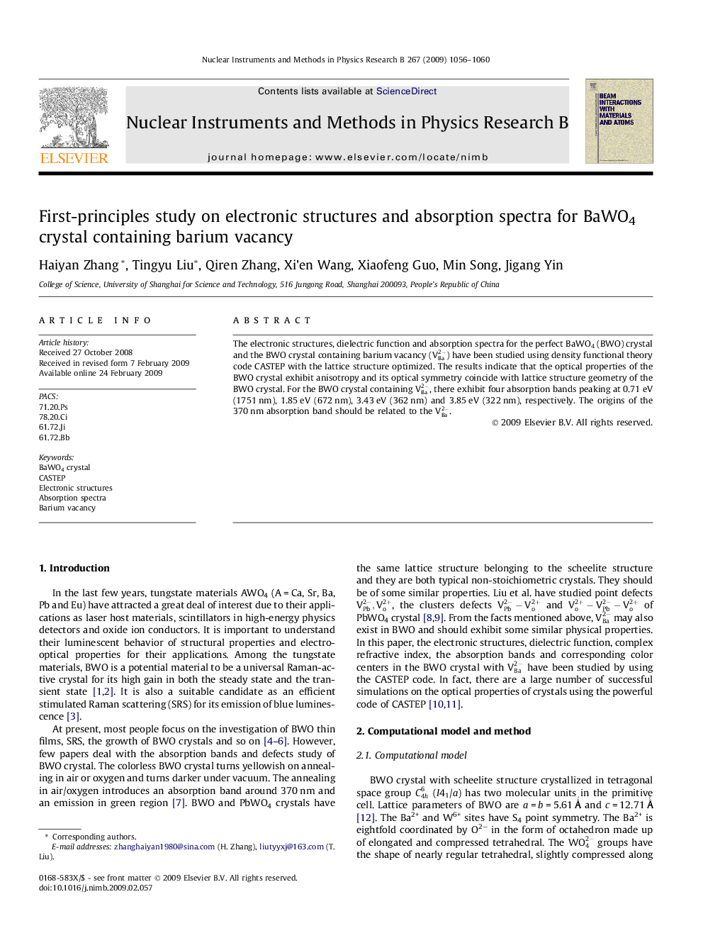 First-principles study on electronic structures and absorption spectra for BaWO4 crystal containing barium vacancy