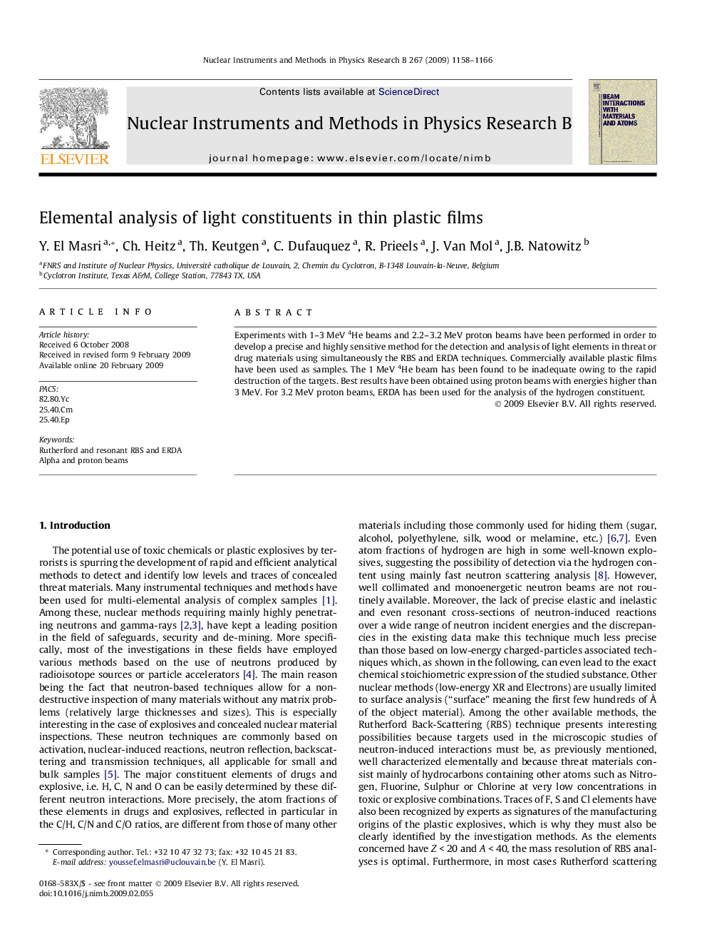 Elemental analysis of light constituents in thin plastic films