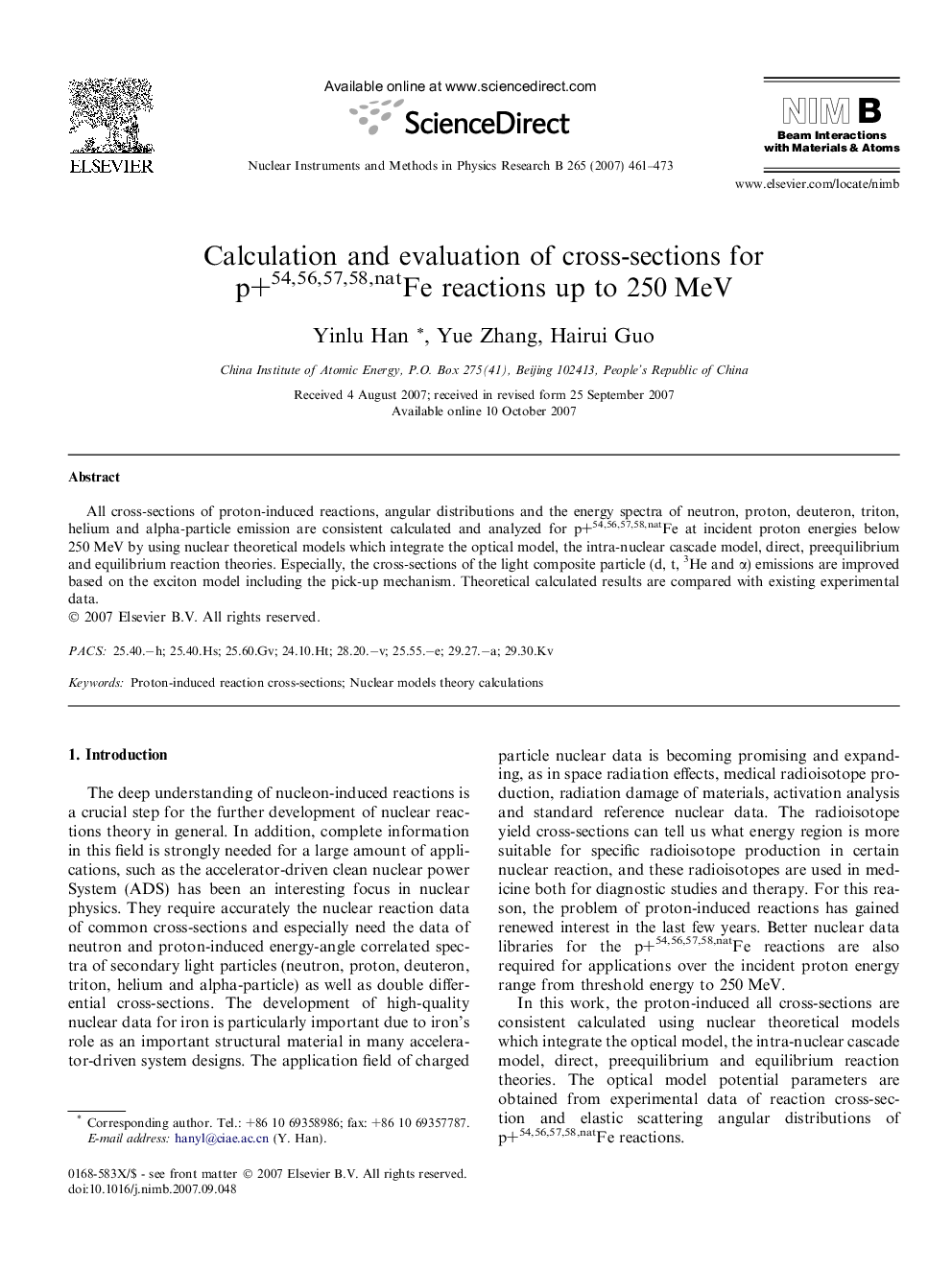 Calculation and evaluation of cross-sections for p+54,56,57,58,natFe reactions up to 250Â MeV