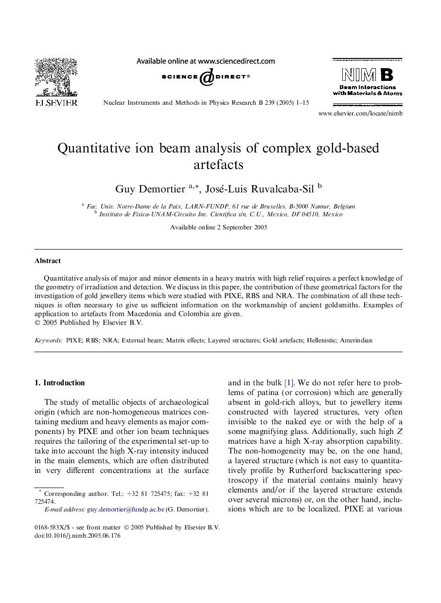 Quantitative ion beam analysis of complex gold-based artefacts