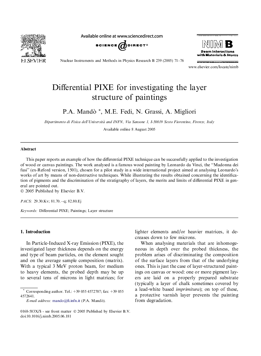 Differential PIXE for investigating the layer structure of paintings