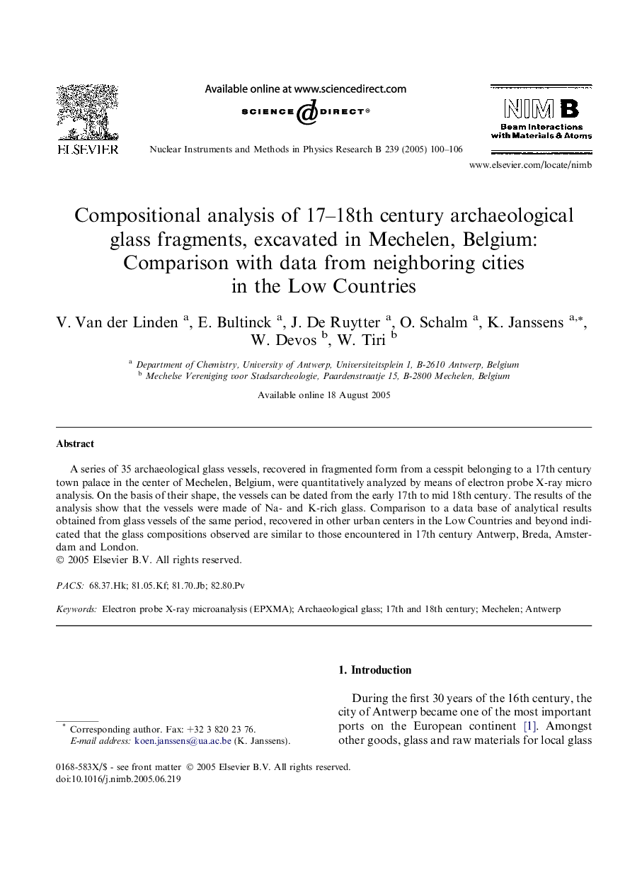 Compositional analysis of 17–18th century archaeological glass fragments, excavated in Mechelen, Belgium: Comparison with data from neighboring cities in the Low Countries