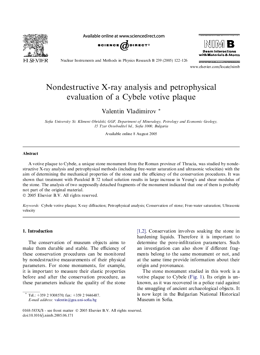 Nondestructive X-ray analysis and petrophysical evaluation of a Cybele votive plaque