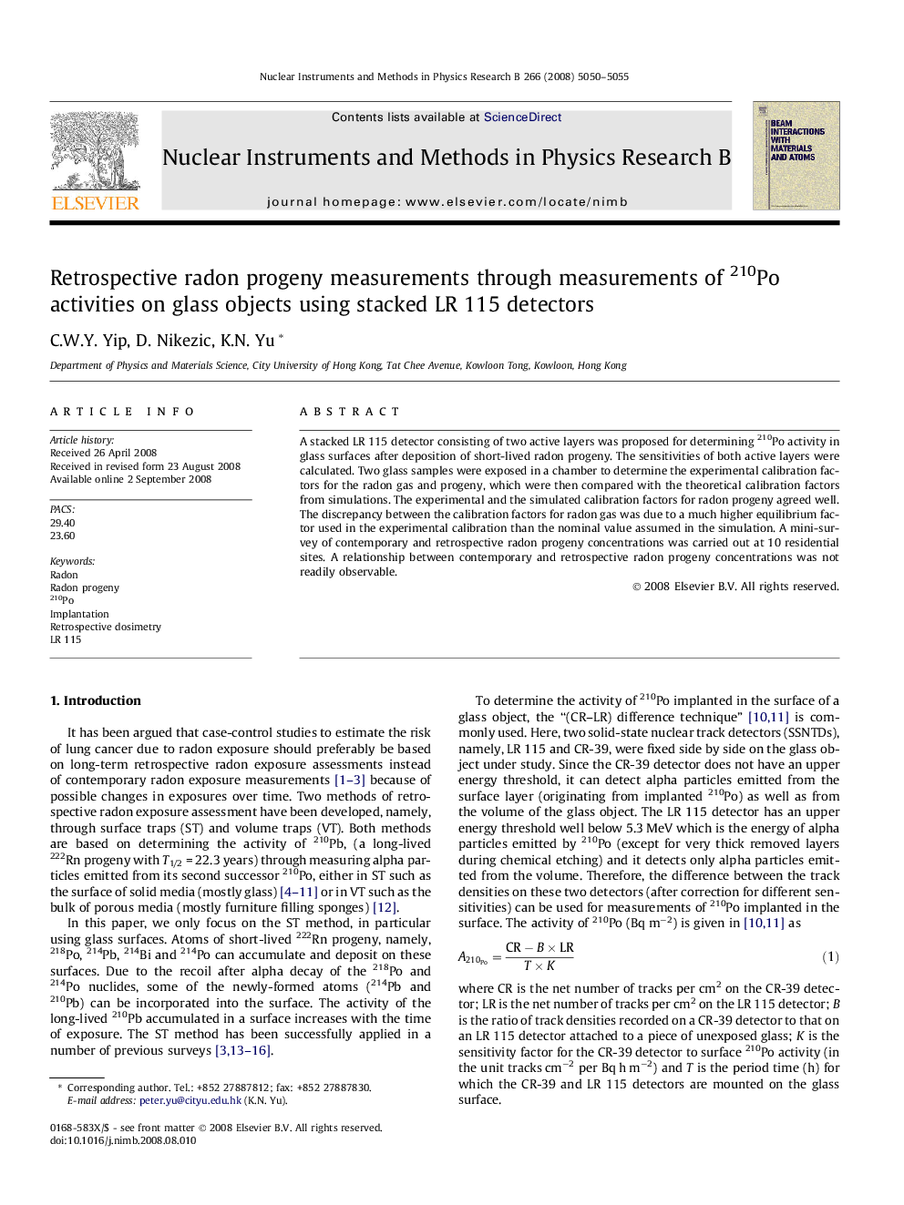 Retrospective radon progeny measurements through measurements of 210Po activities on glass objects using stacked LR 115 detectors