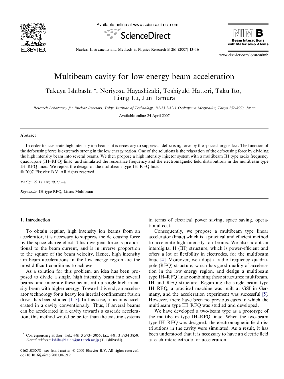 Multibeam cavity for low energy beam acceleration