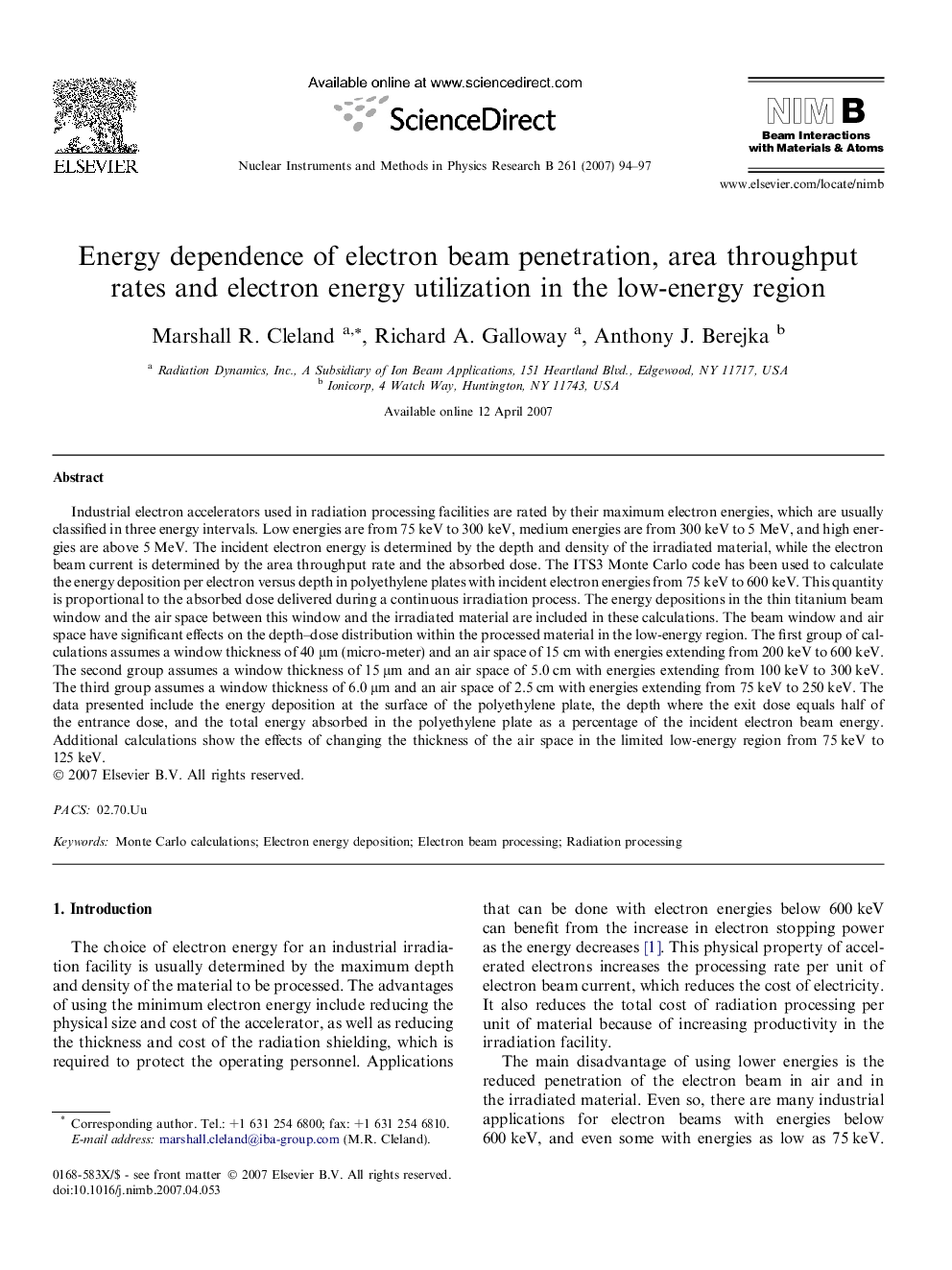 Energy dependence of electron beam penetration, area throughput rates and electron energy utilization in the low-energy region