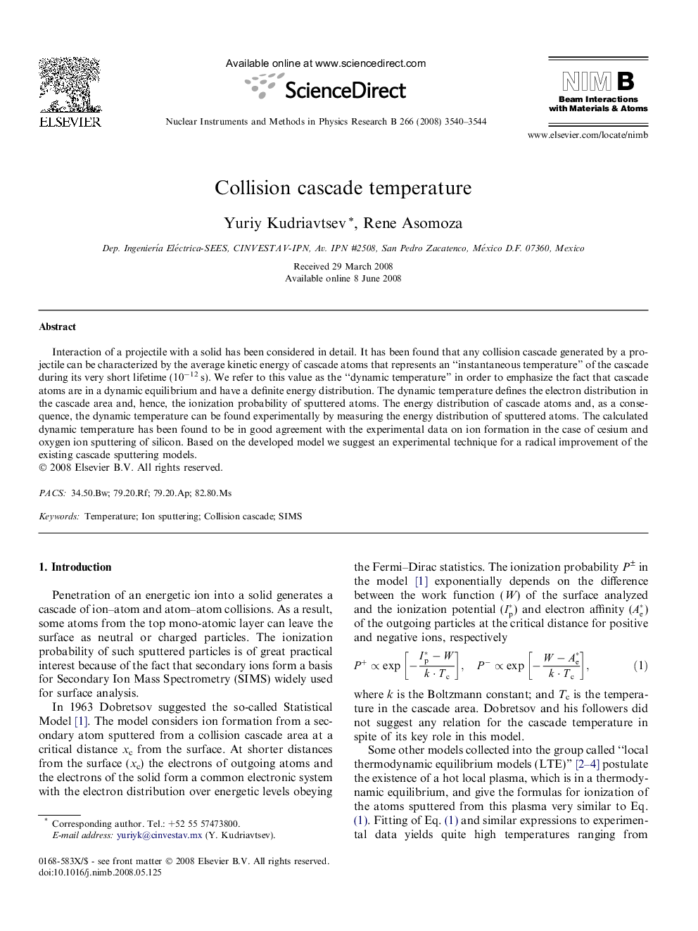 Collision cascade temperature