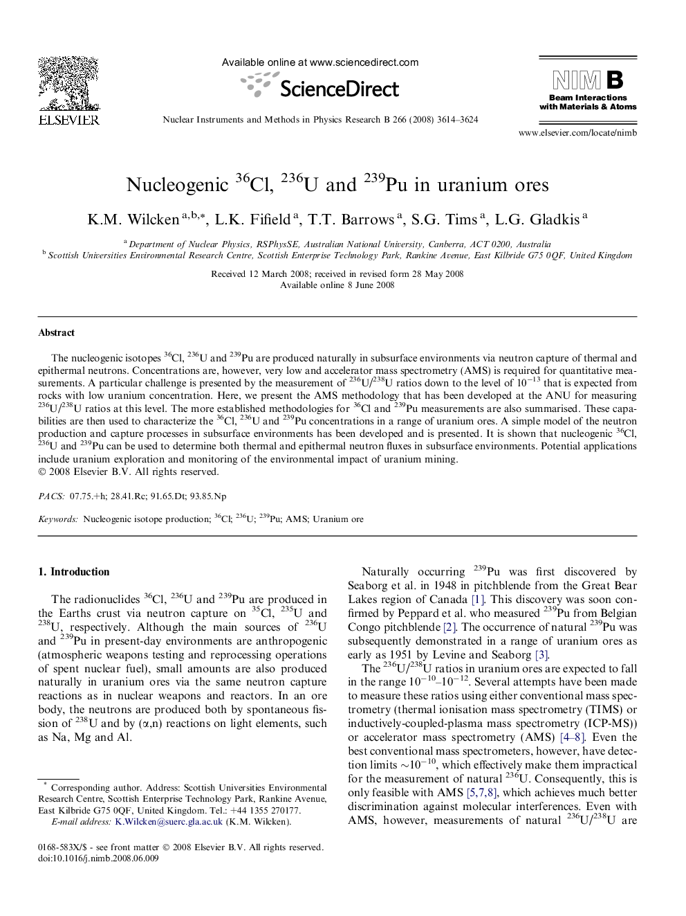 Nucleogenic 36Cl, 236U and 239Pu in uranium ores
