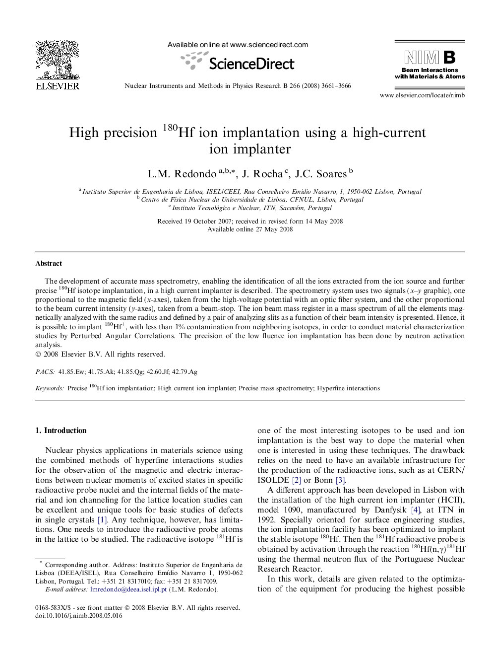 High precision 180Hf ion implantation using a high-current ion implanter