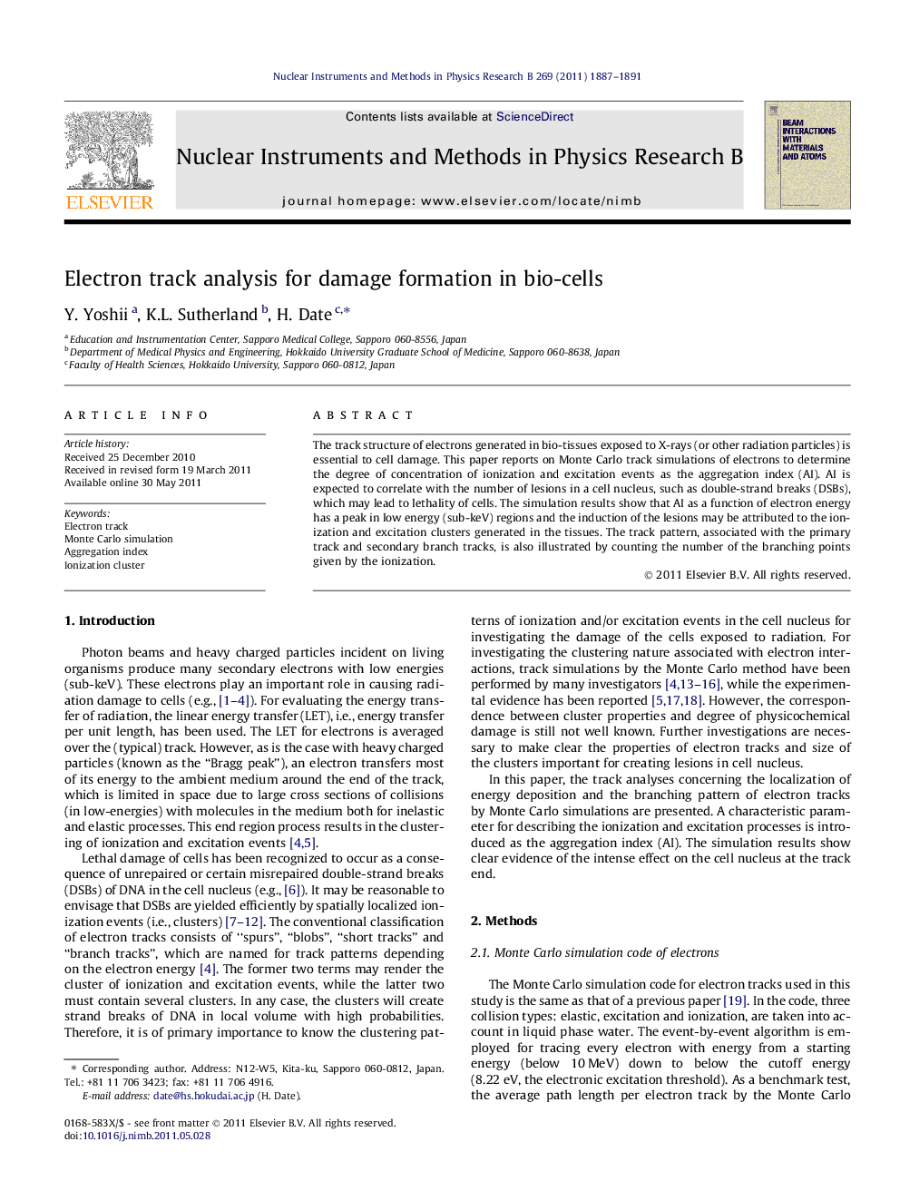 Electron track analysis for damage formation in bio-cells