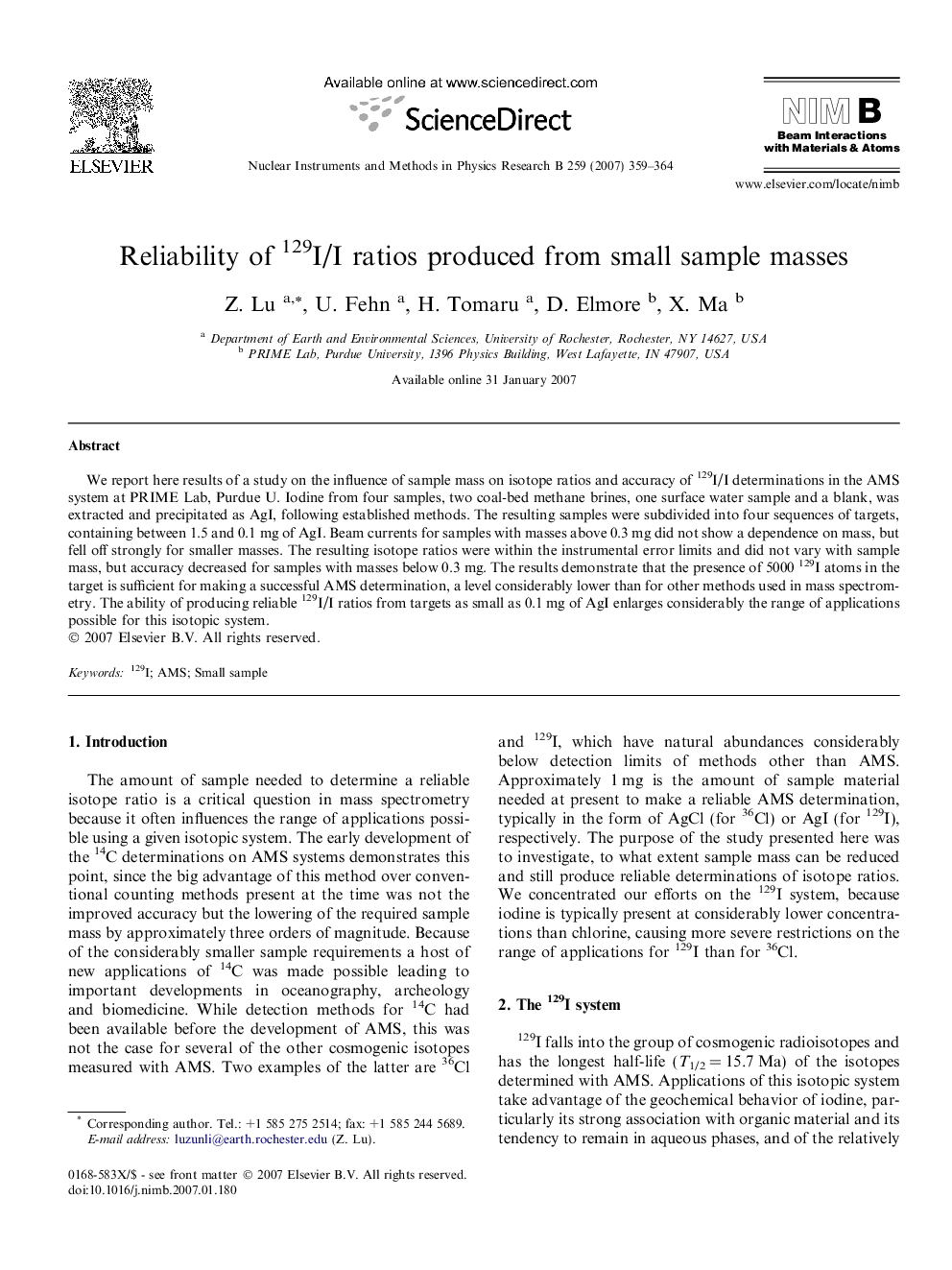 Reliability of 129I/I ratios produced from small sample masses