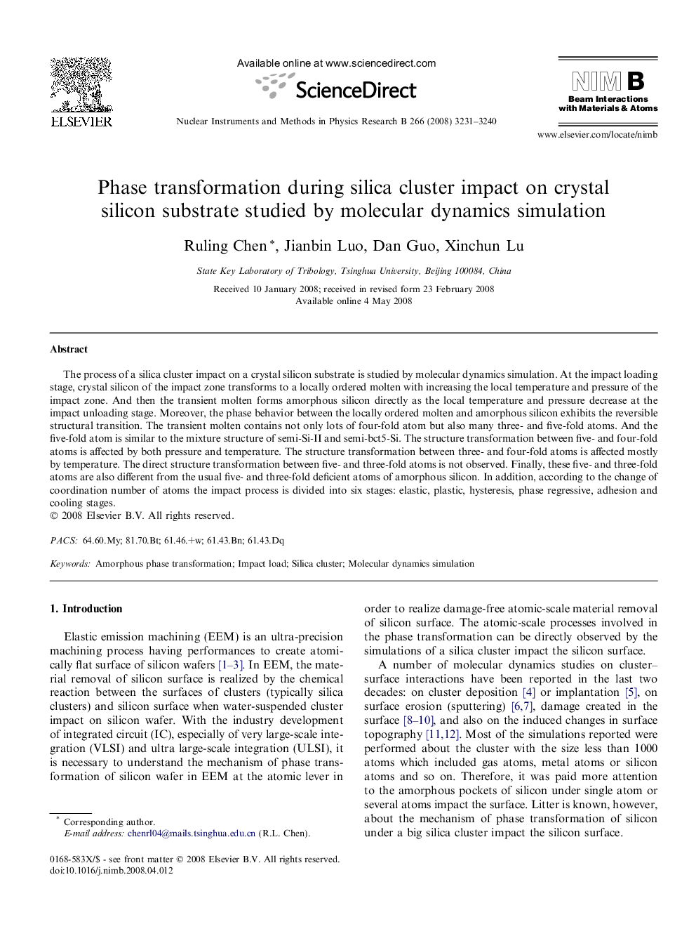 Phase transformation during silica cluster impact on crystal silicon substrate studied by molecular dynamics simulation