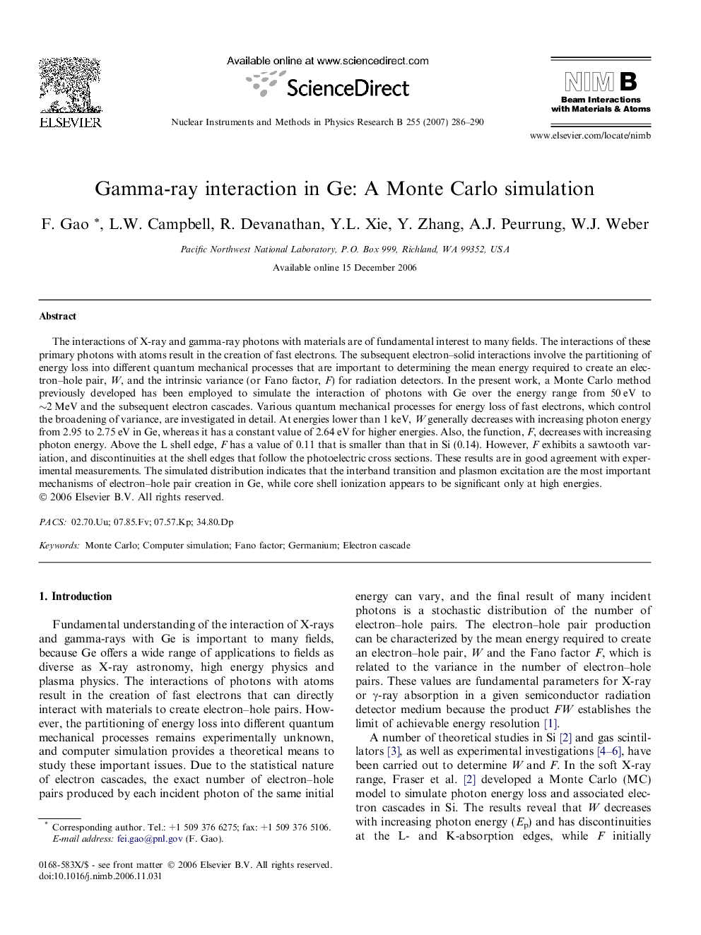 Gamma-ray interaction in Ge: A Monte Carlo simulation