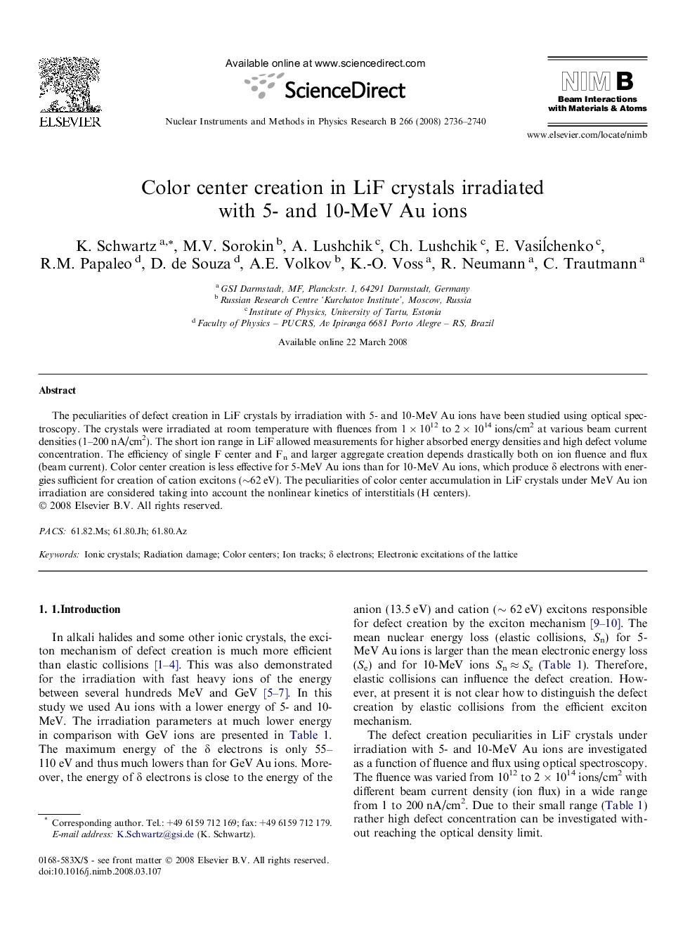 Color center creation in LiF crystals irradiated with 5- and 10-MeV Au ions