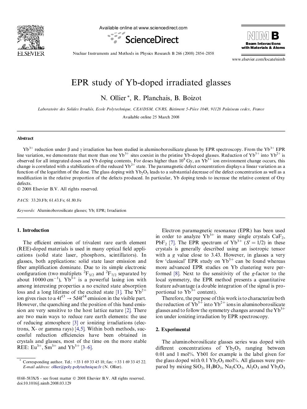 EPR study of Yb-doped irradiated glasses