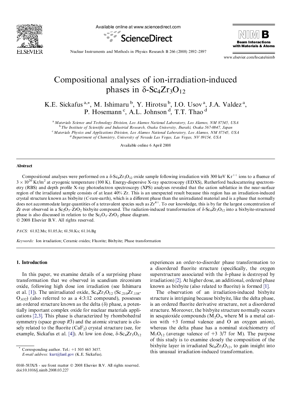 Compositional analyses of ion-irradiation-induced phases in δ-Sc4Zr3O12