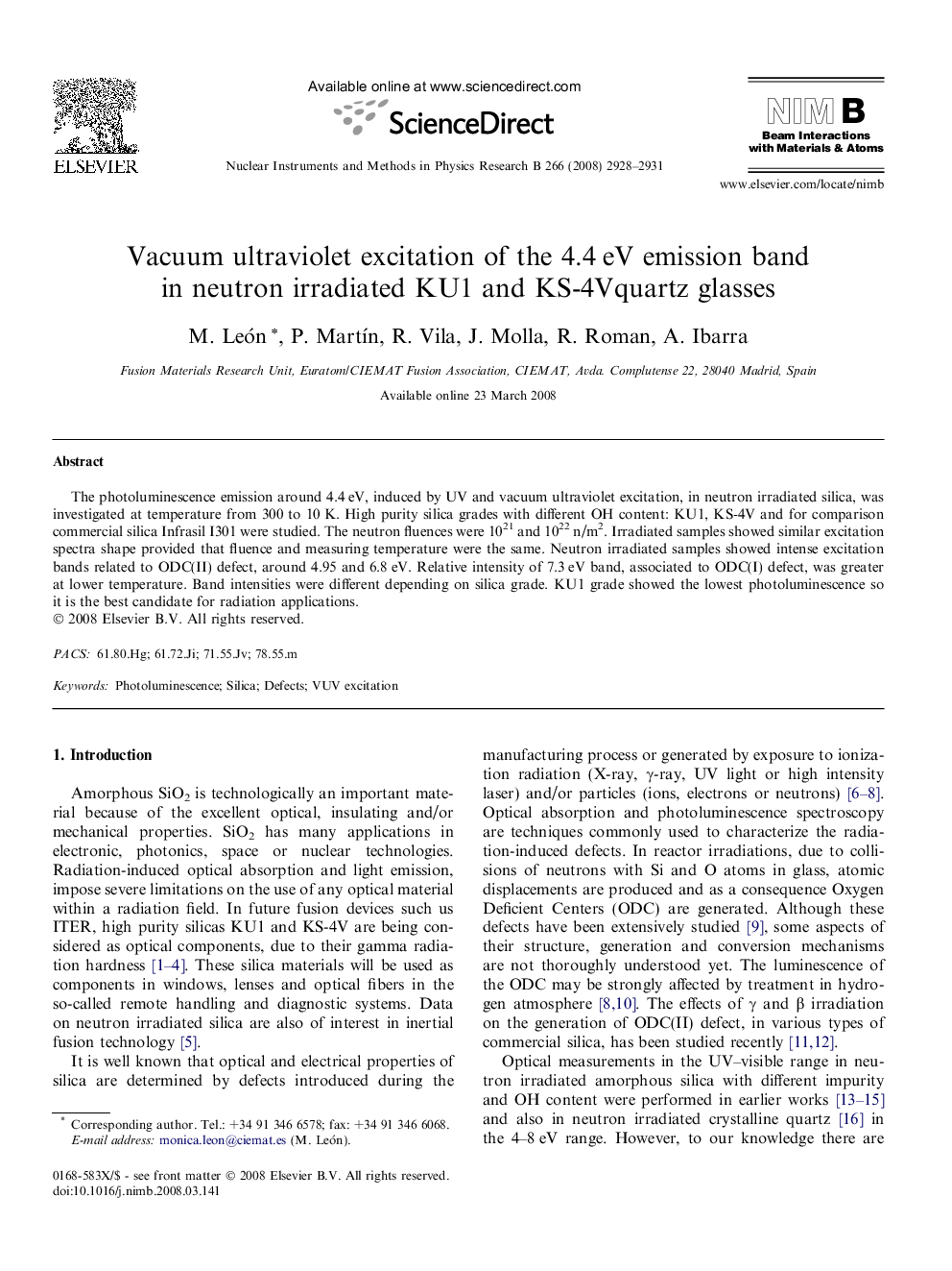 Vacuum ultraviolet excitation of the 4.4 eV emission band in neutron irradiated KU1 and KS-4Vquartz glasses