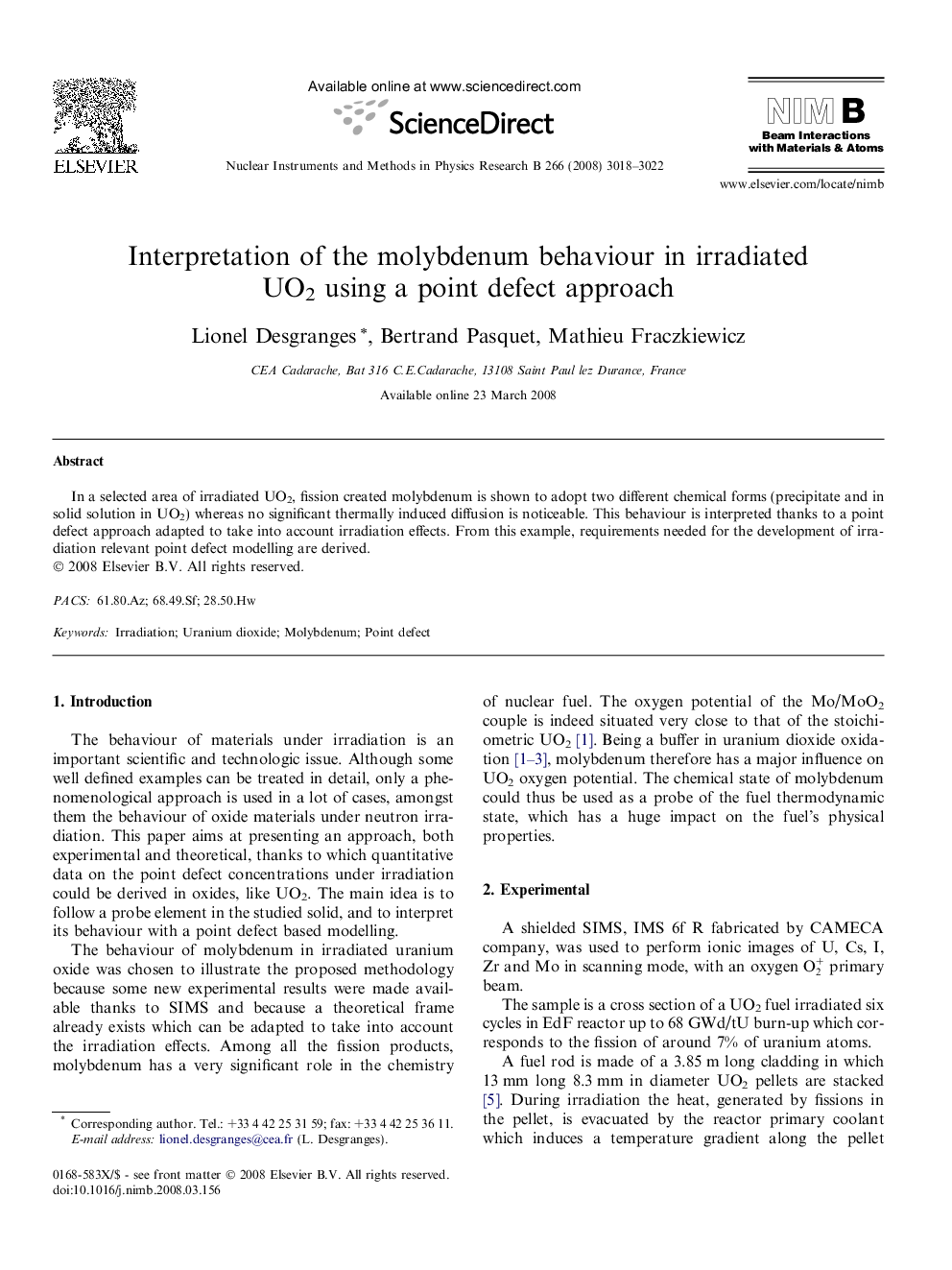 Interpretation of the molybdenum behaviour in irradiated UO2 using a point defect approach