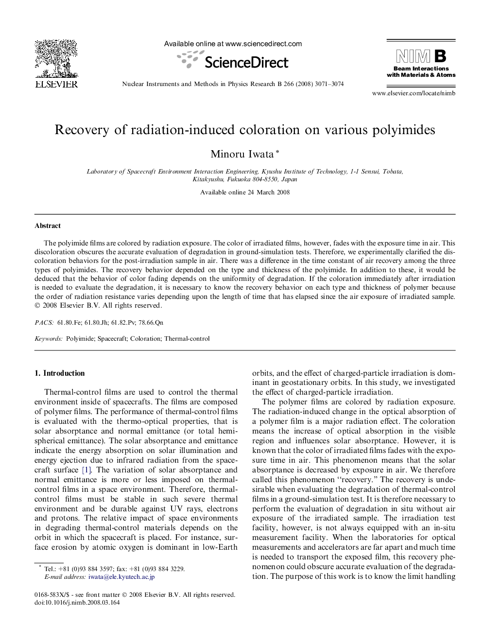 Recovery of radiation-induced coloration on various polyimides