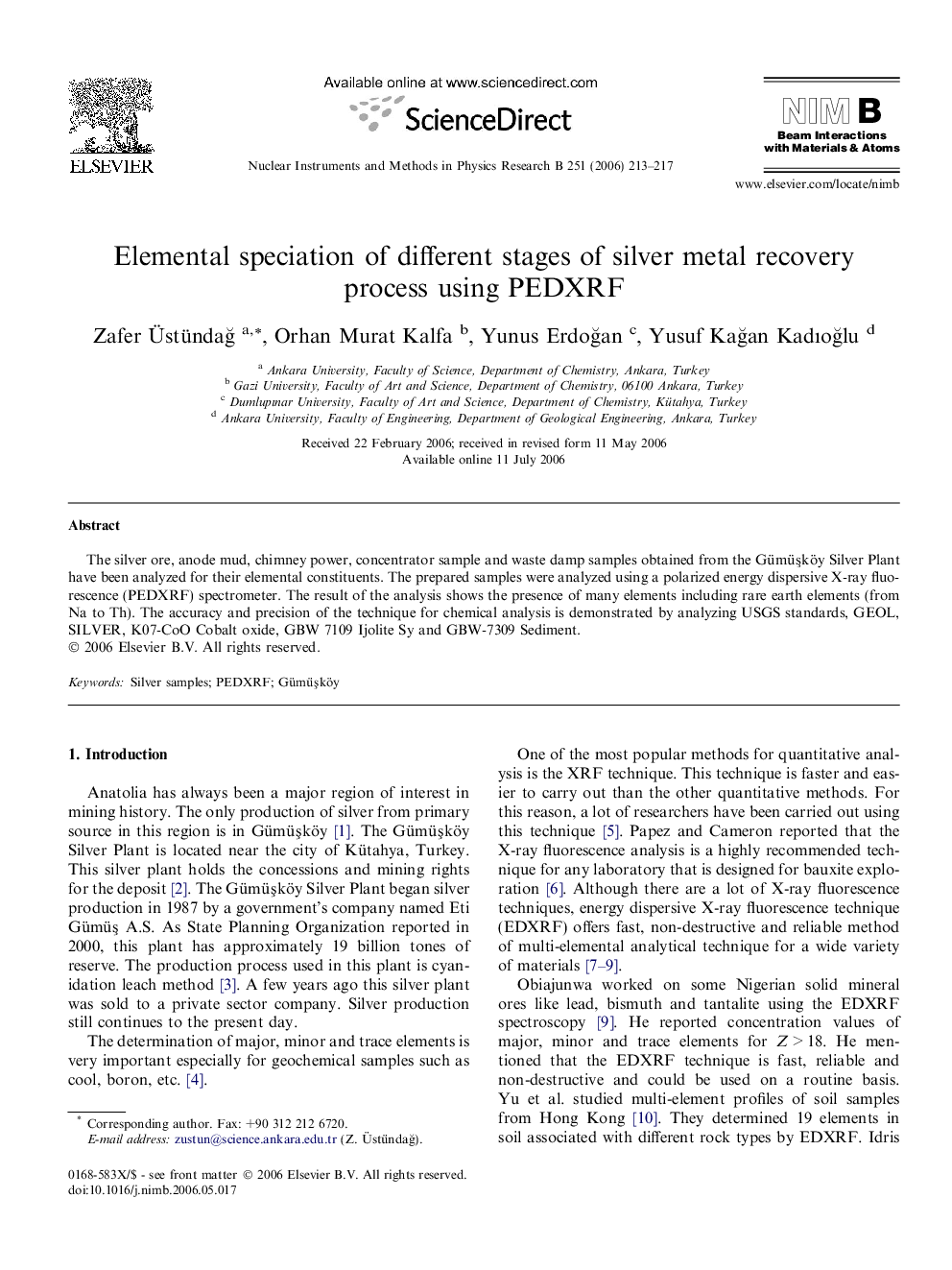 Elemental speciation of different stages of silver metal recovery process using PEDXRF