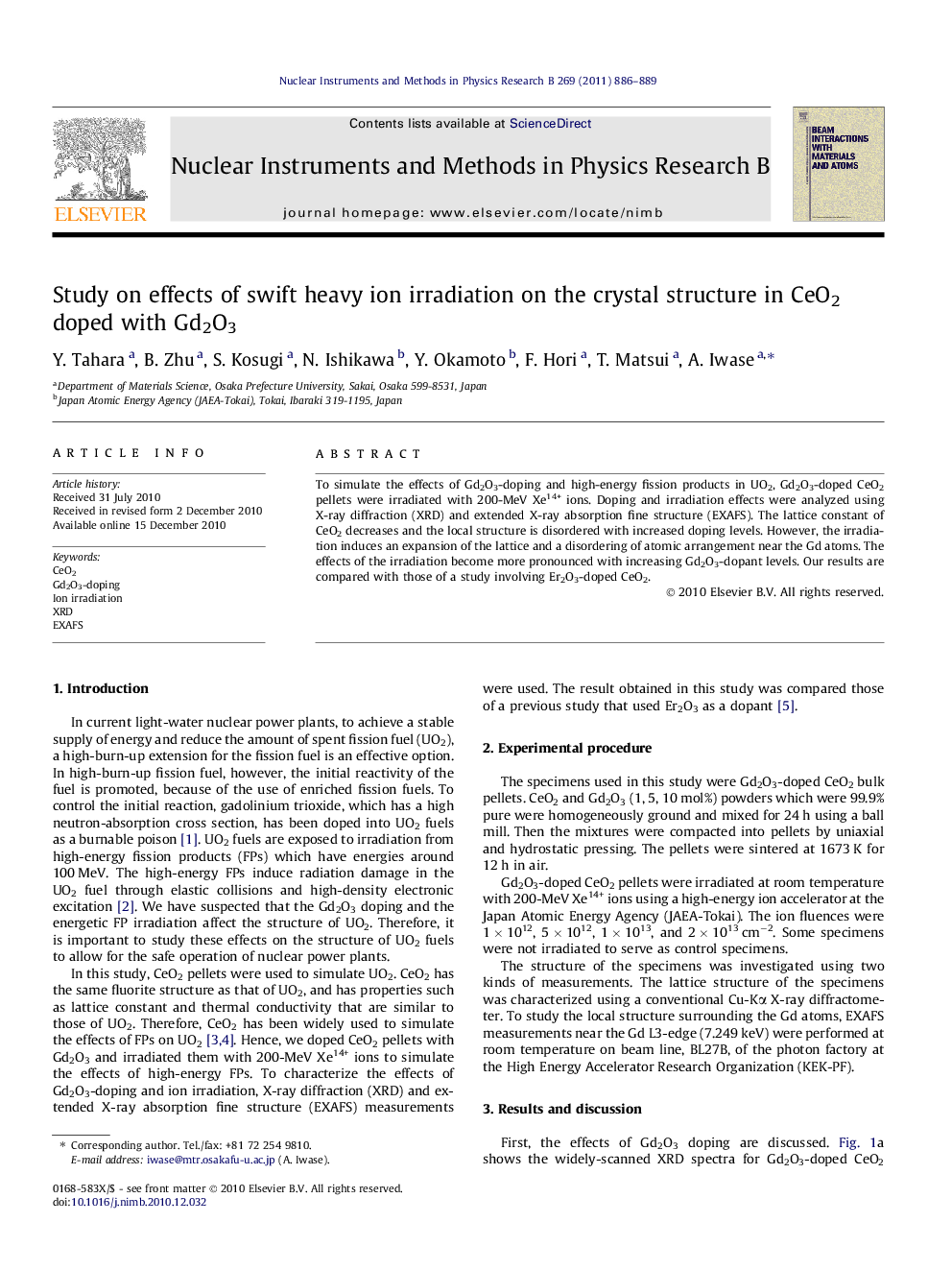 Study on effects of swift heavy ion irradiation on the crystal structure in CeO2 doped with Gd2O3