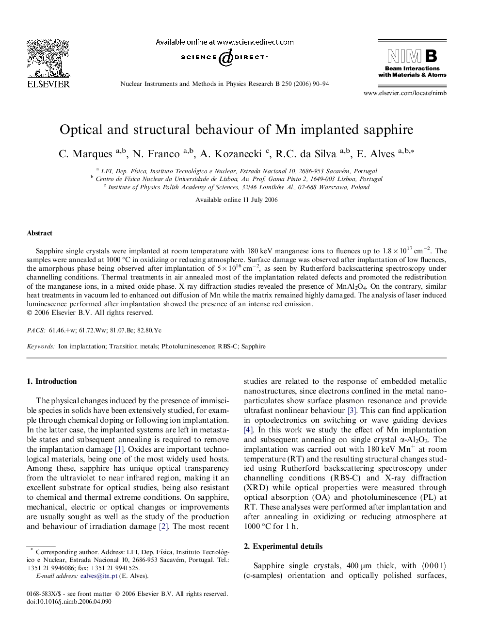 Optical and structural behaviour of Mn implanted sapphire