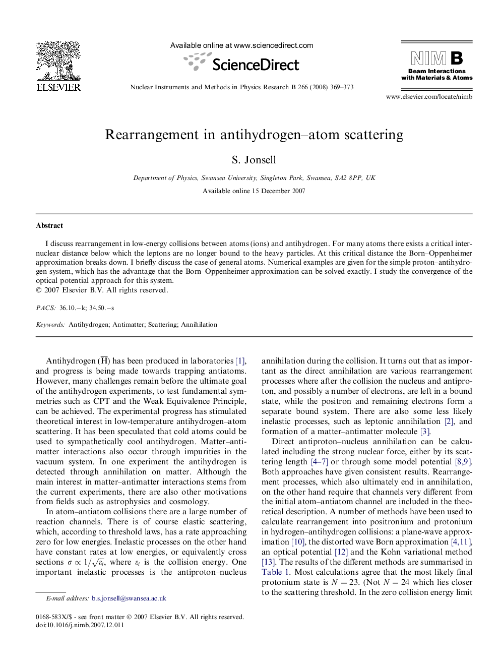 Rearrangement in antihydrogen–atom scattering