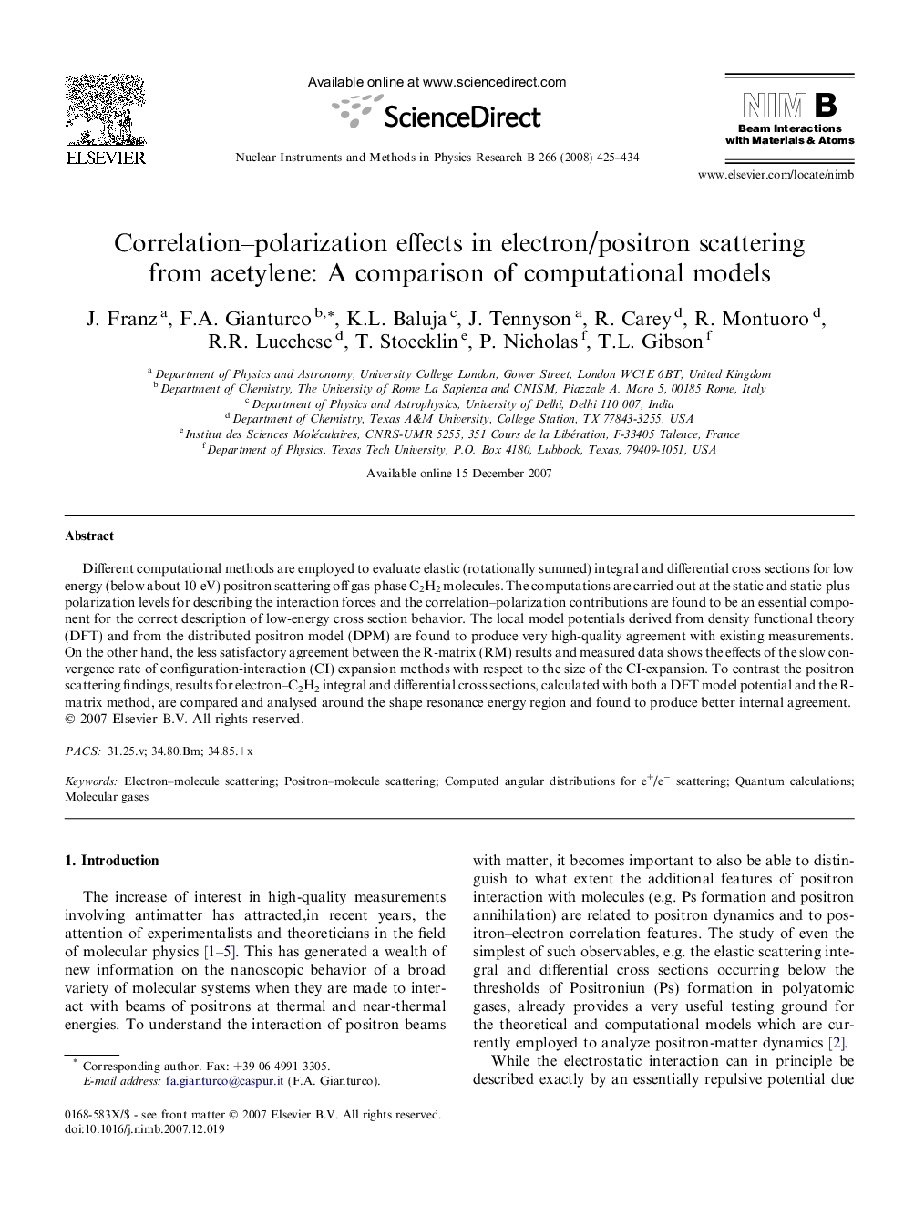 Correlation–polarization effects in electron/positron scattering from acetylene: A comparison of computational models