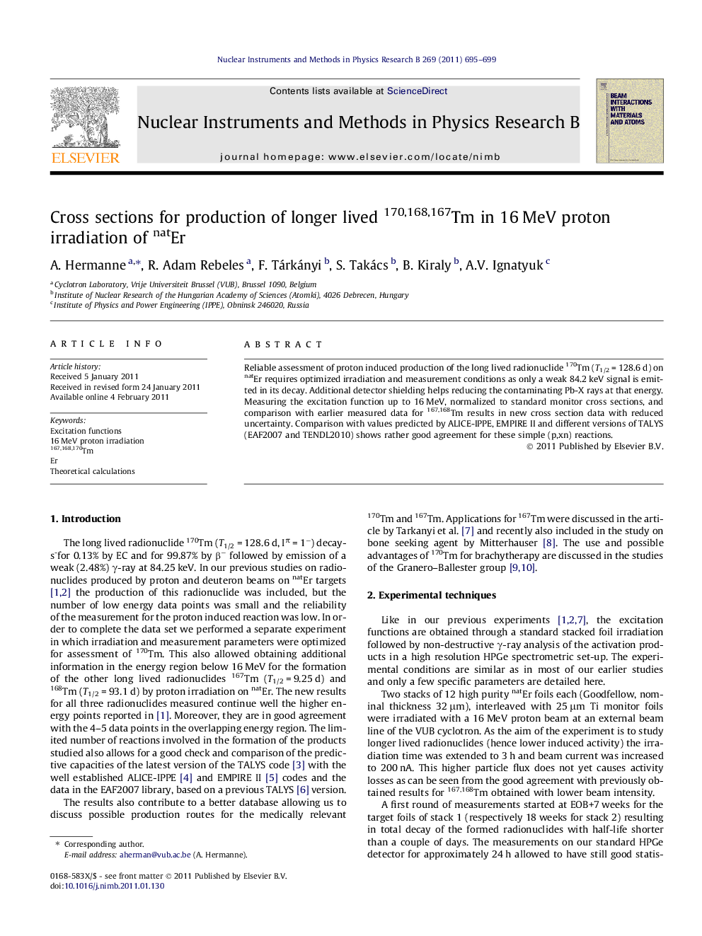 Cross sections for production of longer lived 170,168,167Tm in 16 MeV proton irradiation of natEr