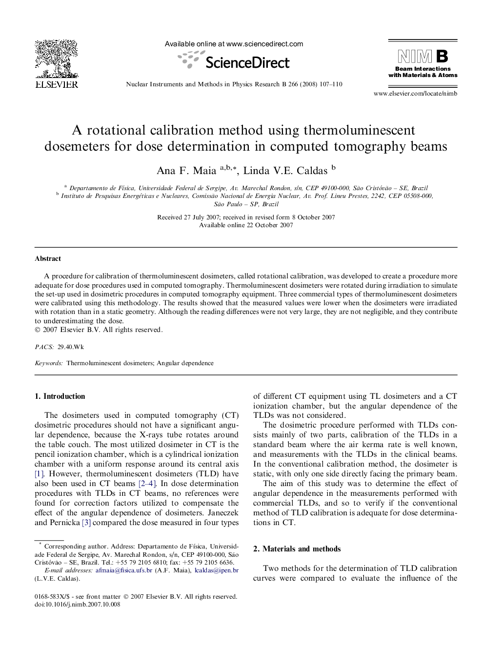 A rotational calibration method using thermoluminescent dosemeters for dose determination in computed tomography beams
