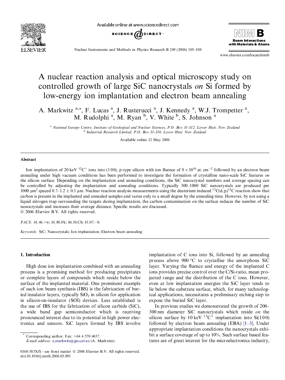 A nuclear reaction analysis and optical microscopy study on controlled growth of large SiC nanocrystals on Si formed by low-energy ion implantation and electron beam annealing