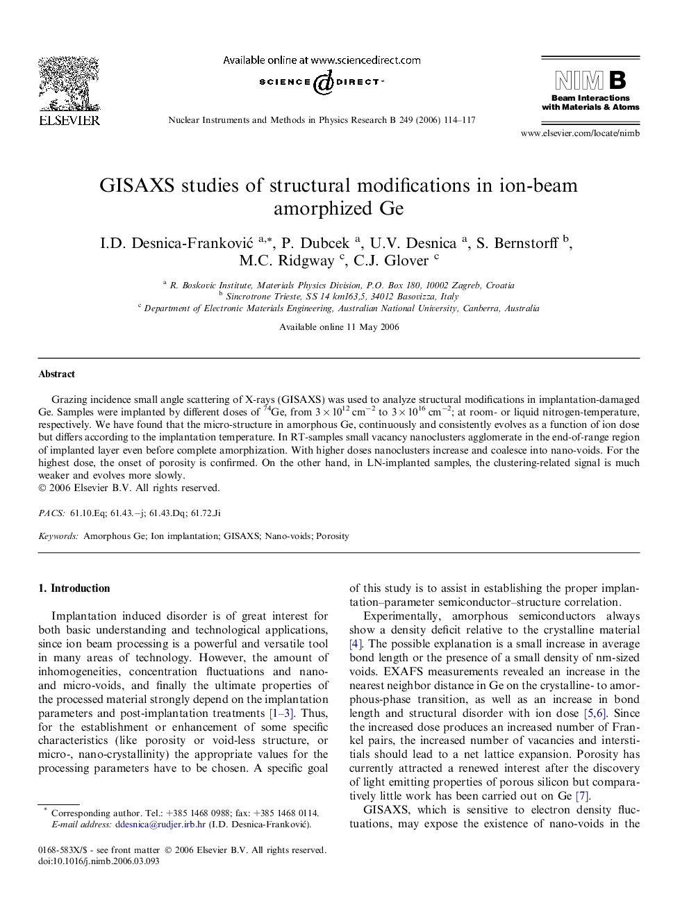 GISAXS studies of structural modifications in ion-beam amorphized Ge