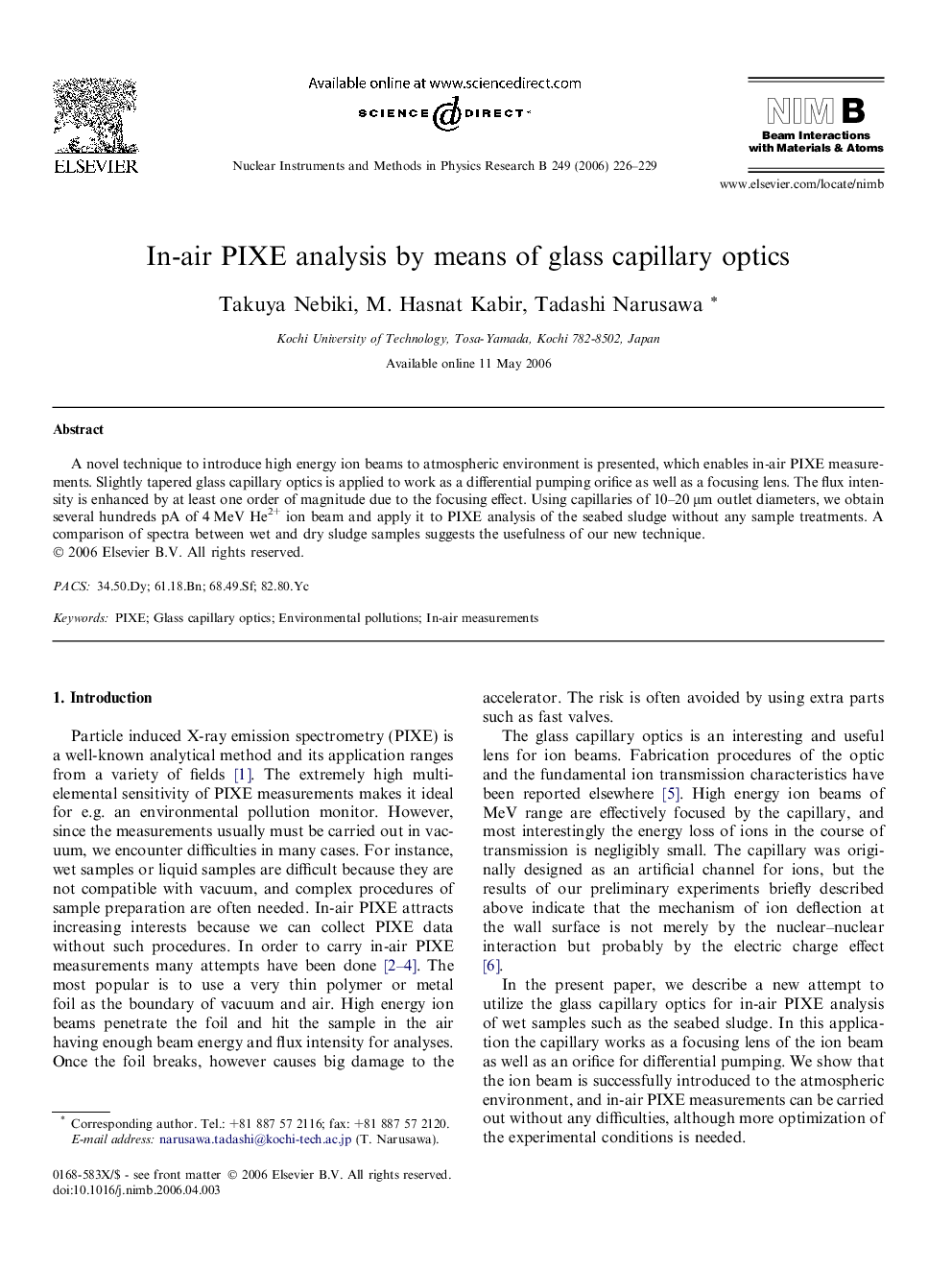 In-air PIXE analysis by means of glass capillary optics