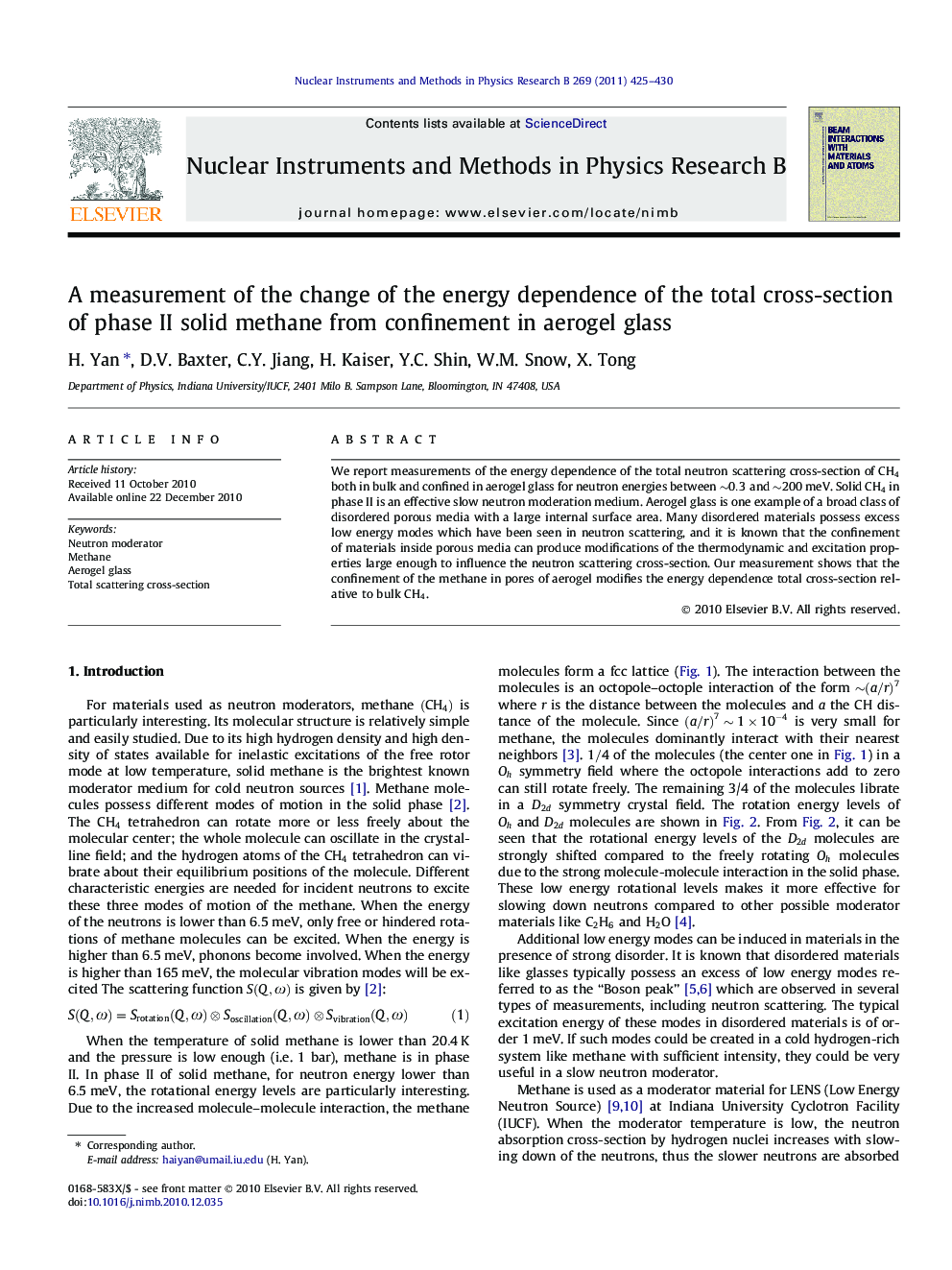 A measurement of the change of the energy dependence of the total cross-section of phase II solid methane from confinement in aerogel glass