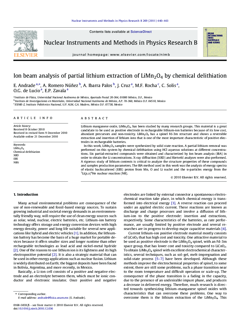 Ion beam analysis of partial lithium extraction of LiMn2O4 by chemical delithiation