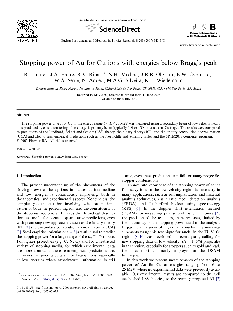 Stopping power of Au for Cu ions with energies below Bragg’s peak